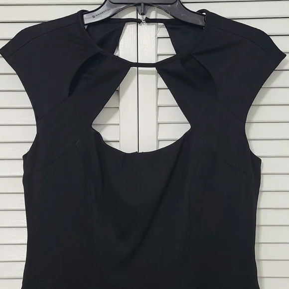 SZ 10 Cache Black Sleeveless Cut-Out Tailored Stretchy Dress - Picture 2 of 16